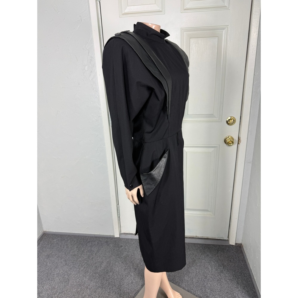 Vintage 90s Georgenti Dress 10 Wool Leather Gothic  Pockets Dolman SS10 - Picture 5 of 8